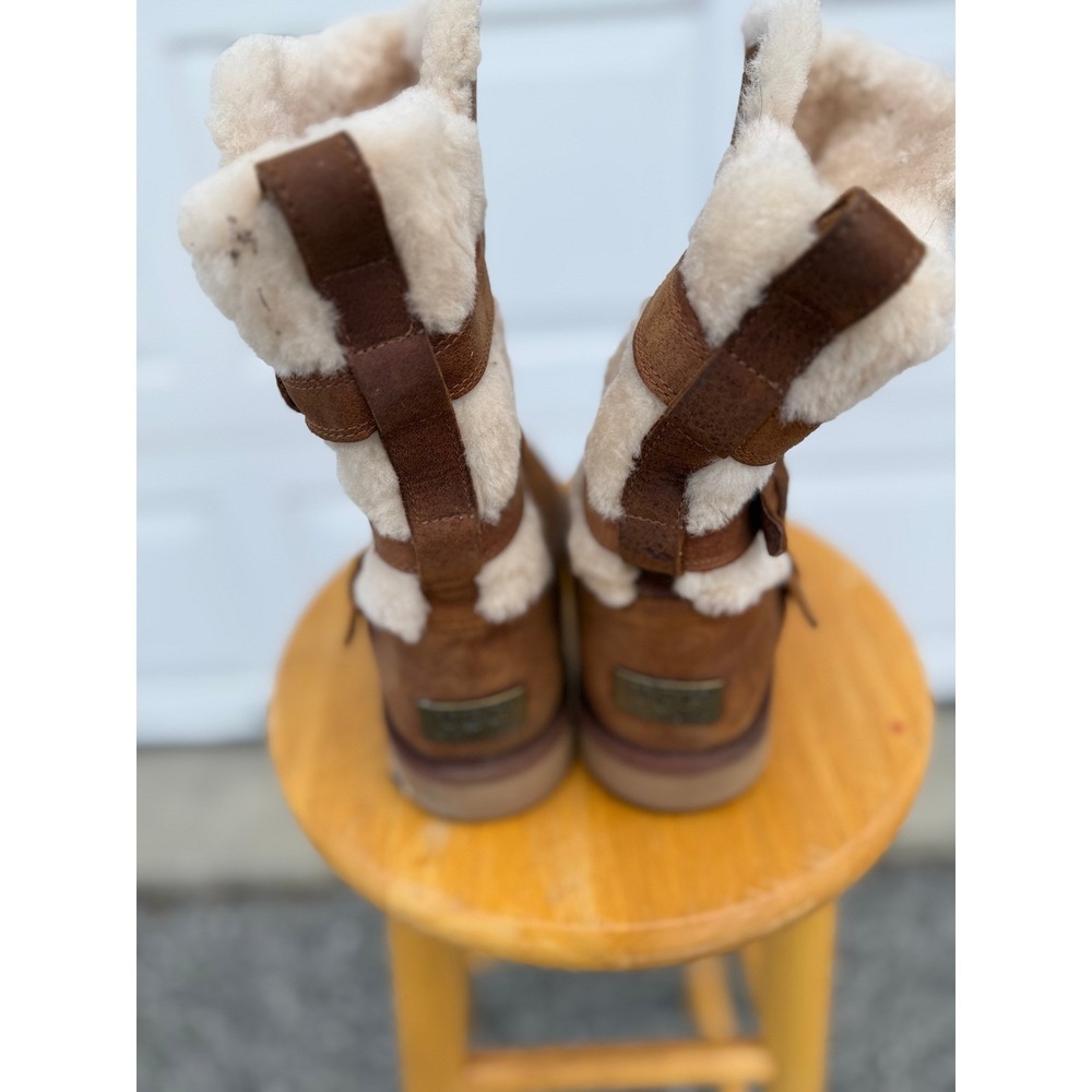 UGG Adirondack Tall Boots Chestnut Leather Shearling Lined Winter 1005380 Mens 9 - Picture 3 of 5